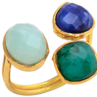 Ring 925 Silber/vergoldet mit Blue Saphir, Chalcedon und Smaragd