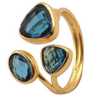 Ring 925 Silber/vergoldet mit 3 Blautopasen tiefblau