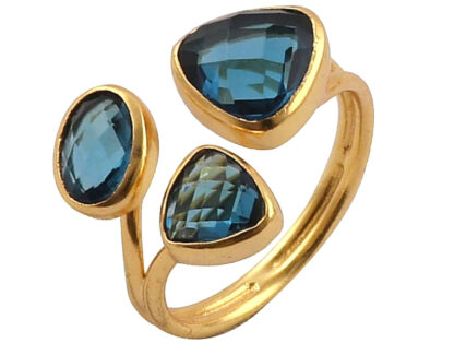 Ring 925 Silber/vergoldet mit 3 Blautopasen tiefblau