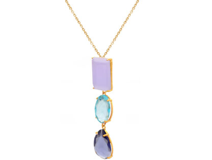 Collier 925 Silber/vergoldet mit Chalcedon, Aquamarin und Blautopas