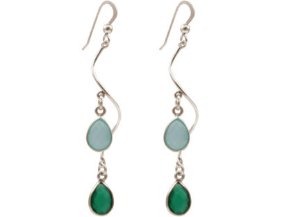 Ohrhaken "Spirale" 925 Silber mit Chalcedonen und Smaragden