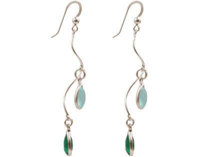 Ohrhaken "Spirale" 925 Silber mit Chalcedonen und Smaragden