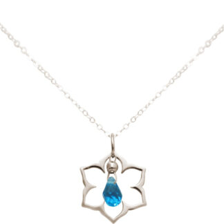 Collier "Blume" 925 Silber mit Blautopas Tropfen