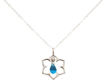 Collier "Blume" 925 Silber mit Blautopas Tropfen