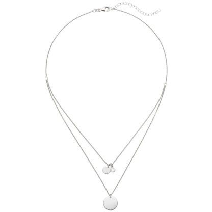 Collier-Duo 925 Silber mit 2 runden Anhängern und Zirkonia weiß