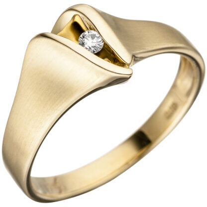 Ring 585 Gelbgold/teilmattiert mit Brillant