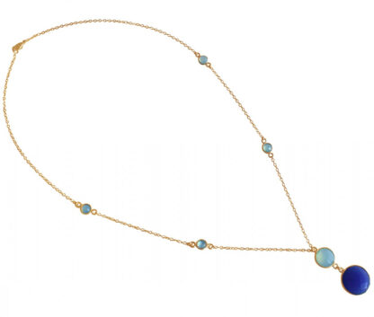 Halskette 925 Silber/vergoldet mit 5 Chalcedonen und Blue Saphir