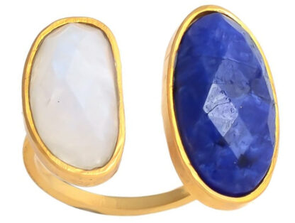 Ring 925 Silber/vergoldet mit Mondstein weiß und Lapis Lazuli