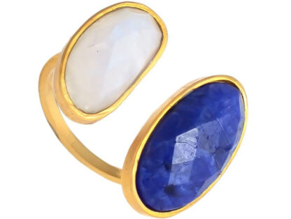Ring 925 Silber/vergoldet mit Mondstein weiß und Lapis Lazuli