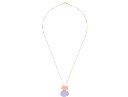 Collier 925 Silber/vergoldet mit 2 Chalcedonen in rosa und lila