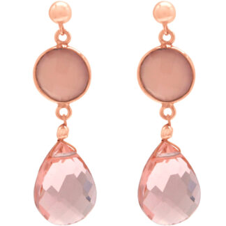 Ohrstecker 925 Silber/rosévergoldet mit 2 Chalcedonen rosa und 2 Rosenquarzen