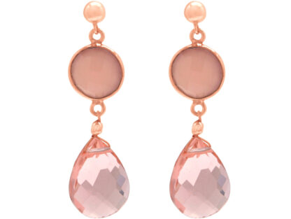 Ohrstecker 925 Silber/rosévergoldet mit 2 Chalcedonen rosa und 2 Rosenquarzen