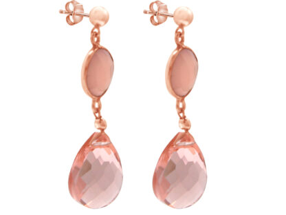 Ohrstecker 925 Silber/rosévergoldet mit 2 Chalcedonen rosa und 2 Rosenquarzen