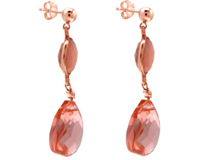 Ohrstecker 925 Silber/rosévergoldet mit 2 Chalcedonen rosa und 2 Rosenquarzen