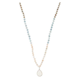 Halskette 925 Silber mit Labradorit, Aquamarin und Onyx
