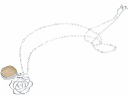 Collier mit Anhänger "Rose" und DRUZY rosa 925 Silber