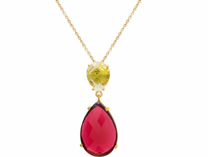 Collier 925 Silber/vergoldet mit Citrin und Turmalin rot