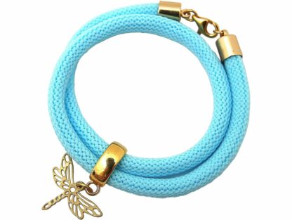 Wickelarmband Nylon hellblau mit "Libelle" 925 Silber/vergoldet