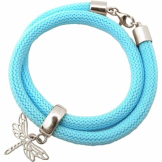 Wickelarmband Nylon hellblau mit "Libelle" 925 Silber