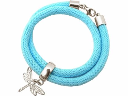 Wickelarmband Nylon hellblau mit "Libelle" 925 Silber