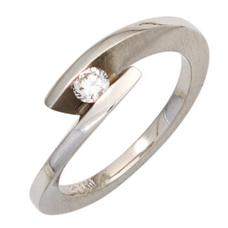 Twist-Ring 950 Platin/teilmatt mit Brillant 0,15 ct.