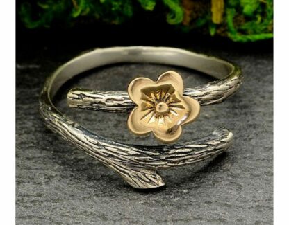 Ring “Kirschblüte” mit Zweig 925 Silber/teilvergoldet