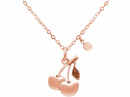 Collier "Kirschen" 925 Silber/rosévergoldet mit Rosenquarz