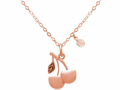 Collier "Kirschen" 925 Silber/rosévergoldet mit Rosenquarz