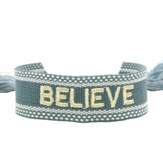 Armband Baumwolle "Believe" blau/grau