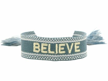 Armband Baumwolle "Believe" blau/grau