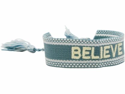 Armband Baumwolle "Believe" blau/grau