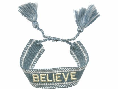 Armband Baumwolle "Believe" blau/grau