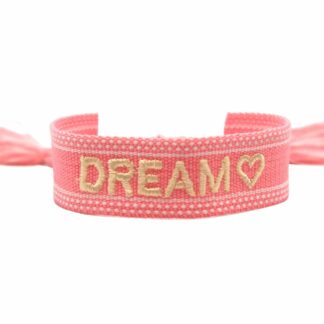 Armband Baumwolle rosa mit Schrift "Dream"