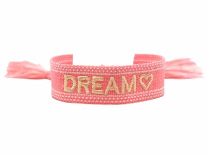 Armband Baumwolle rosa mit Schrift "Dream"