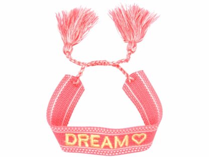 Armband Baumwolle rosa mit Schrift "Dream"