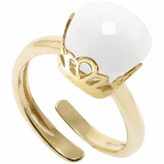 Ring 925 Silber/vergoldet mit Chalcedon weiß