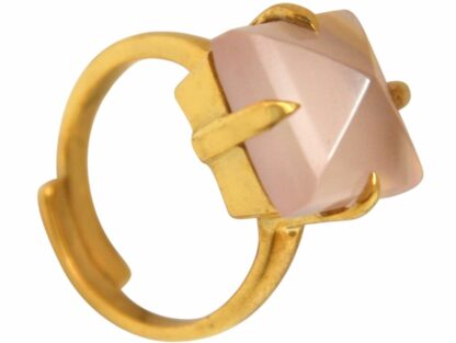 Ring 925 Silber/vergoldet mit Chalcedon rosa quadratisch