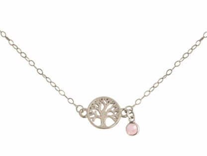 Collier "Lebensbaum" 925 Silber mit Rosenquarz