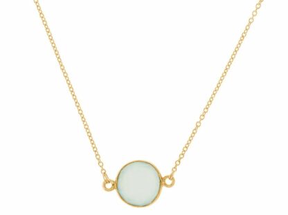 Collier 925 Silber/vergoldet mit Chalcedon meeresgrün rund