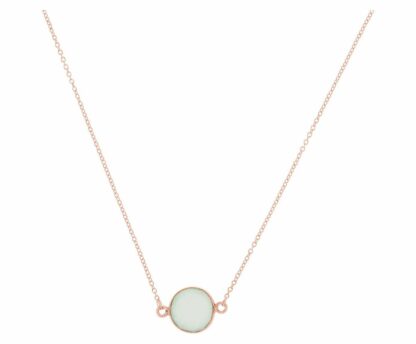 Collier 925 Silber/rosévergoldet mit Chalcedon meeresgrün rund