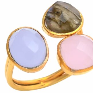 Ring 925 Silber/vergoldet mit Labradorit und Chalcedon in blau und rosa