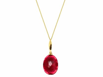 Collier vergoldet mit Turmalin in rot im elliptischem Facettenschliff