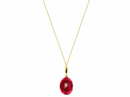 Collier vergoldet mit Turmalin in rot im elliptischem Facettenschliff