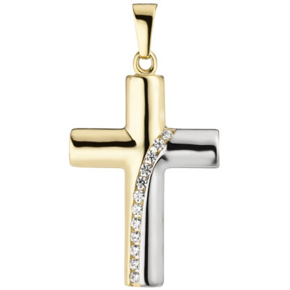 Anhänger "Kreuz" 333 Gelbgold Bicolor mit 12 Zirkonia weiß