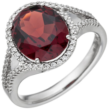 Damen Ring "Vintage" 585 Weißgold mit Granat in rot und 66 Brillanten