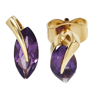 Ohrstecker 585 Gelbgold mit 2 Amethysten violett