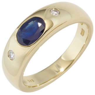 Damen Ring 585 Gelbgold mit 1 Saphir in blau und 2 Brillanten