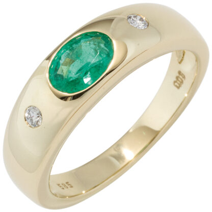 Damen Ring 585 Gelbgold 1 Smaragd in grün und 2 Brillanten