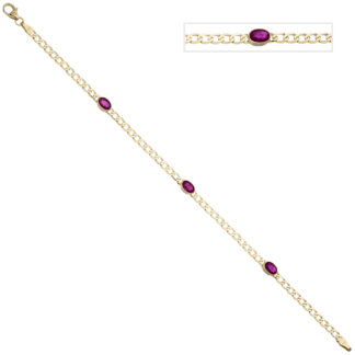 Armband 585 Gelbgold mit 3 Rubinen in rot 19,5 cm