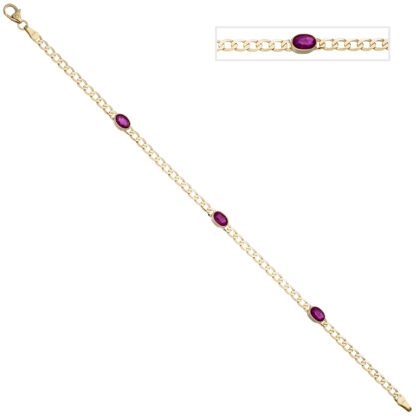 Armband 585 Gelbgold mit 3 Rubinen in rot 19,5 cm